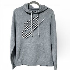 Nike Hoodie Sweatshirt Light Gray Black White Checkered Swoosh Men’s Medium M